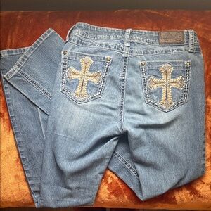 Women's Rockin’ C Blue Jeans with Embroidered Cross Design